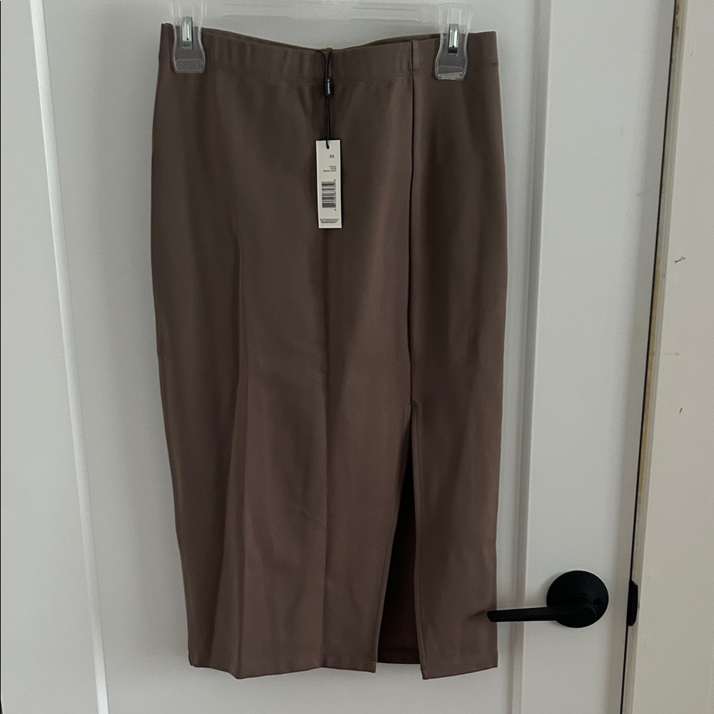 Tahari Taupe Midi Skirt with Front Slit